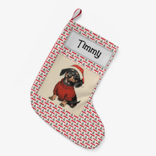 Cute Dachshund, Customized With Name, Wiener Dog,  Small Christmas Stocking