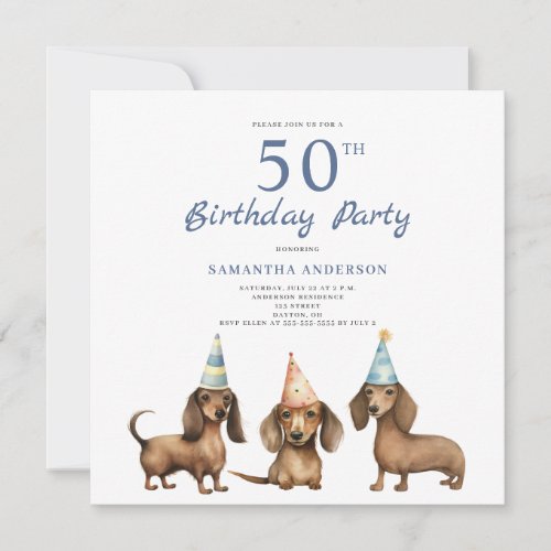 Cute Dachshund Dog 50th Birthday Party  Invitation