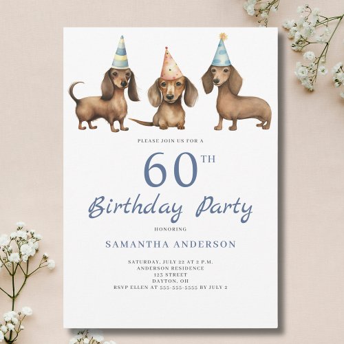 Cute Dachshund Dog 60th Birthday Party  Invitation