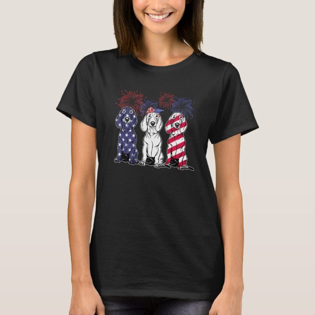 Cute Dachshund Dog  American Flag 4th Of July Usa T-Shirt (Front)