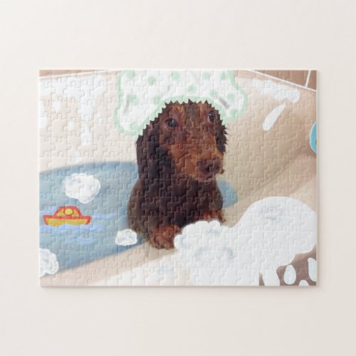 Cute Dachshund dog bath tub puzzle