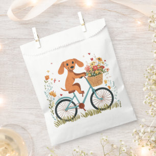 Cute Dachshund Dog Biking Spring Flowers Favor Bag