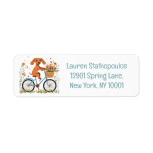 Cute Dachshund Dog Biking Spring Flowers Label