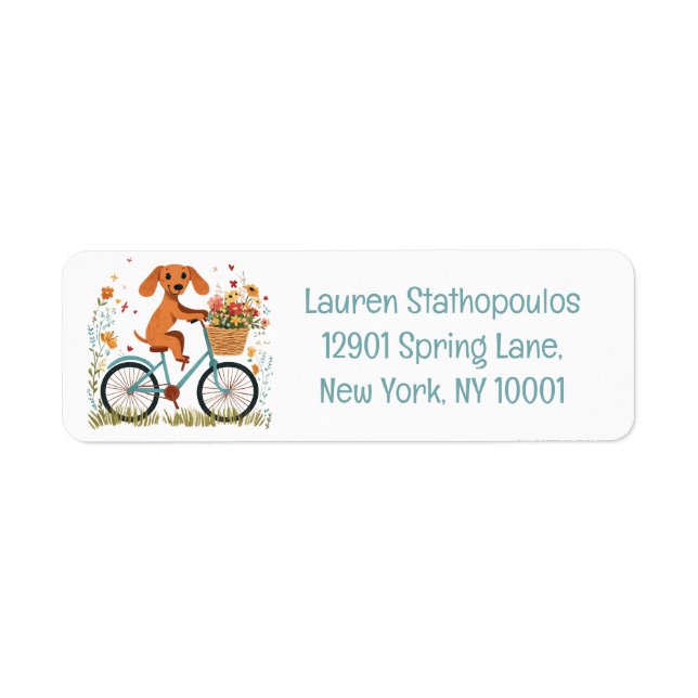 Cute Dachshund Dog Biking Spring Flowers Label (Front)