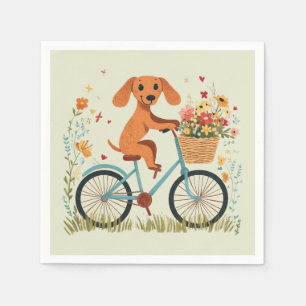 Cute Dachshund Dog Biking Spring Flowers Napkins