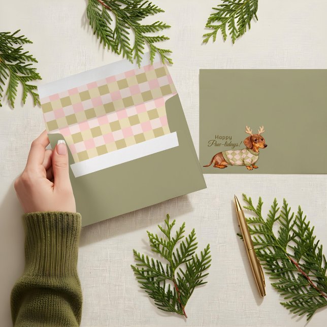 Cute Dachshund Dog Christmas Checkered Sweater  Envelope (Cute Dachshund Dog Christmas Checkered Sweater Envelope)