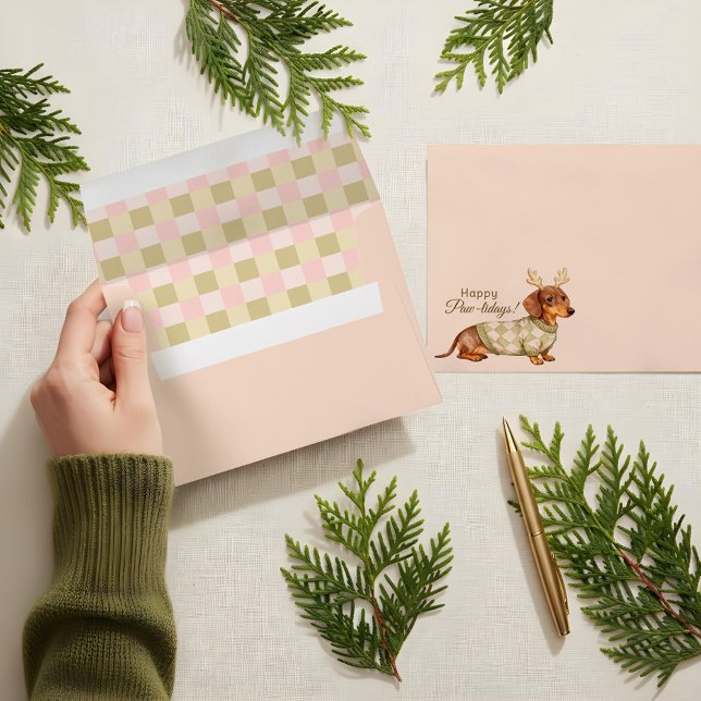 Cute Dachshund Dog Christmas Checkered Sweater  Envelope (Cute Dachshund Dog Christmas Checkered Sweater Envelope)