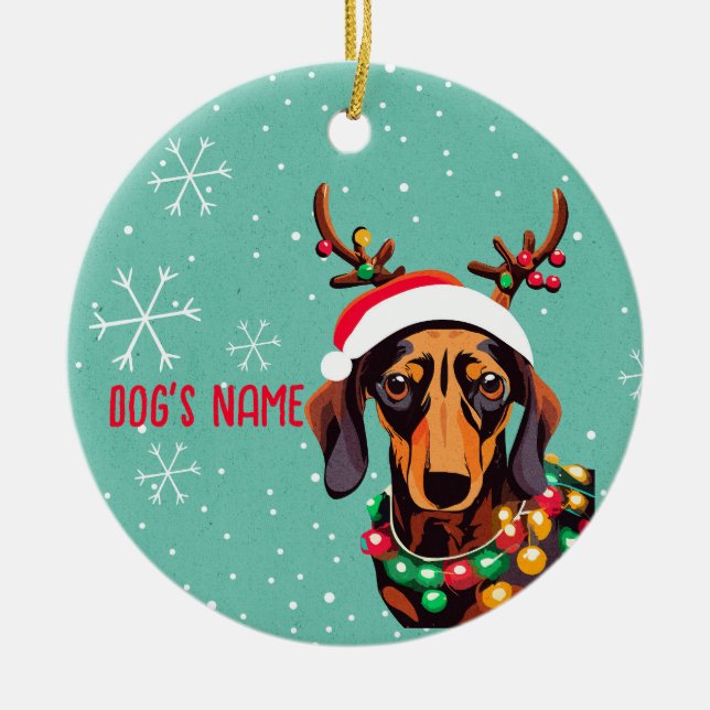 Cute Dachshund Dog Christmas Personalized Ornament (Front)