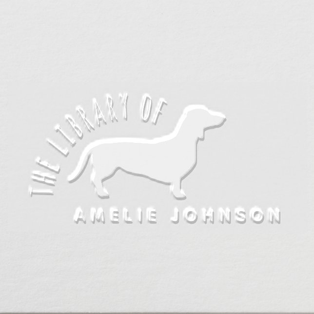 Cute Dachshund Dog Custom Name Library Book Embosser (Design)