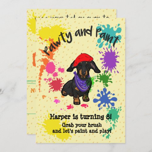 Cute Dachshund Dog Fun Art Birthday Party Invite