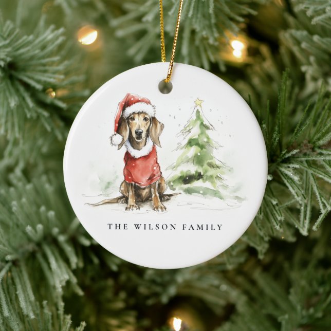 Cute Dachshund Dog Furry and Bright Christmas Ceramic Ornament (Tree)