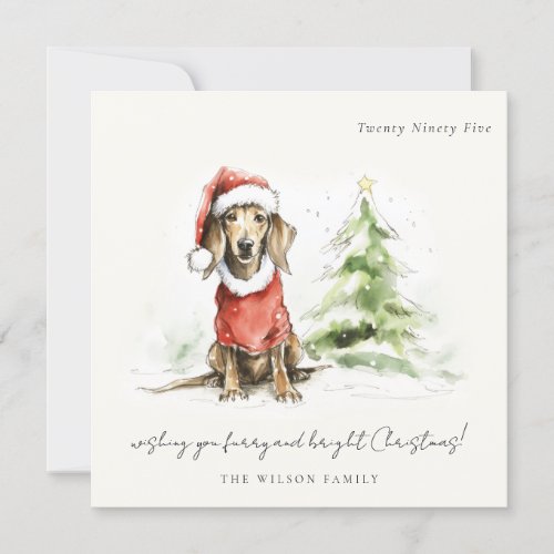 Cute Dachshund Dog Furry and Bright Christmas Holiday Card