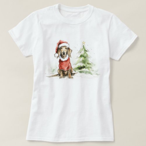 Cute Dachshund Dog Furry and Bright Christmas T_Shirt