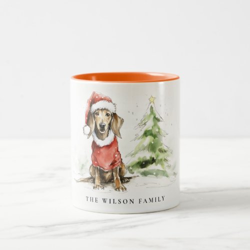 Cute Dachshund Dog Furry and Bright Christmas Two_Tone Coffee Mug