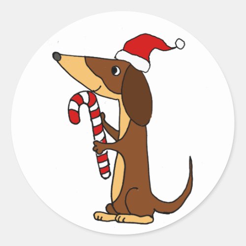 Cute Dachshund Dog in Santa hat Christmas Cartoon Classic Round Sticker
