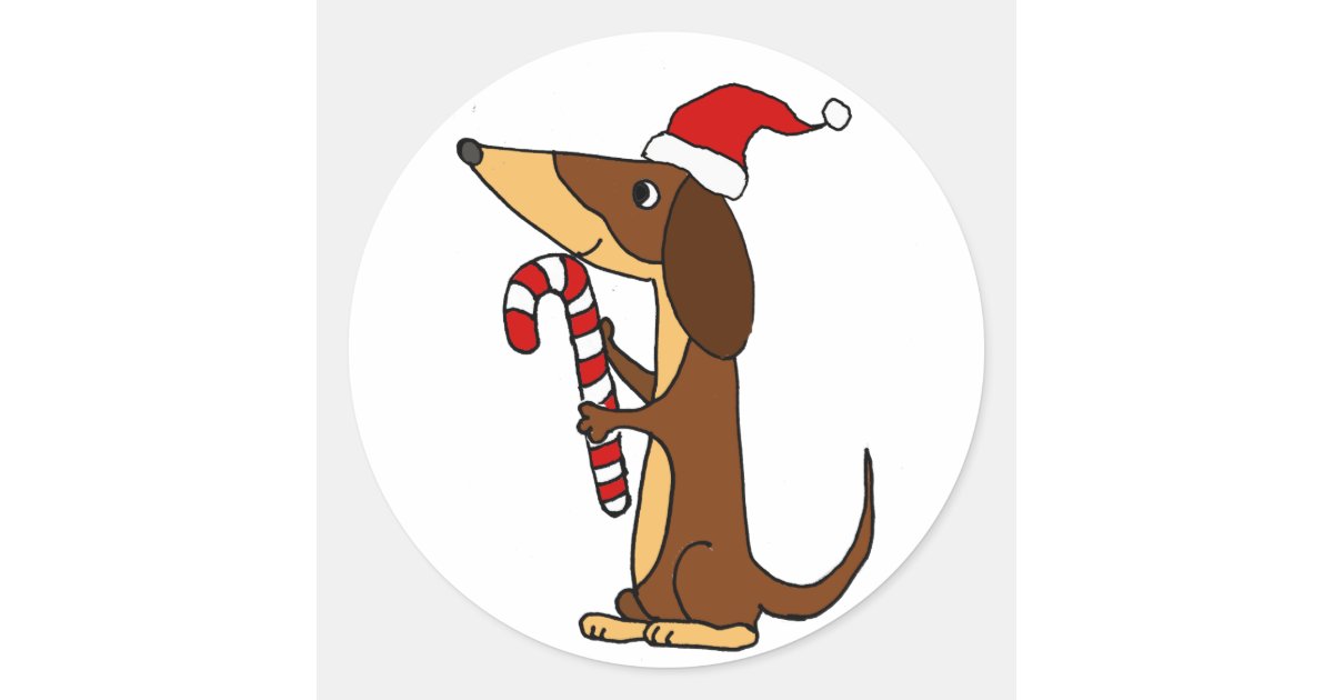 Cute Dachshund Dog in Santa hat Christmas Cartoon Classic Round Sticker ...