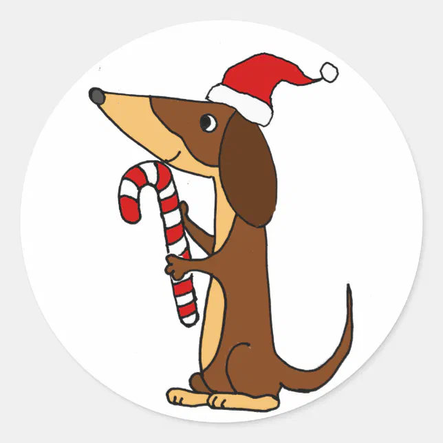 Cute Dachshund Dog in Santa hat Christmas Cartoon Classic Round Sticker ...