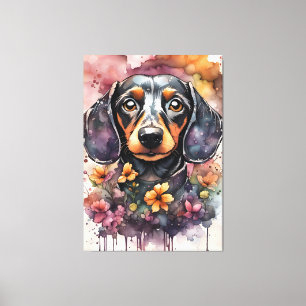 Cute Dachshund Dog in Watercolor Canvas Print