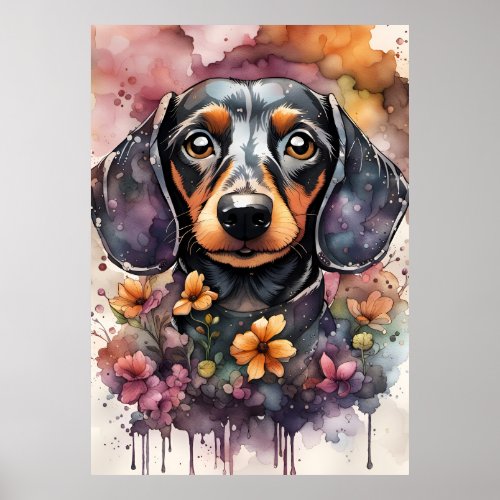 Cute Dachshund Dog in Watercolor  Poster