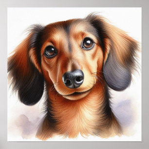 Cute Dachshund Dog in Watercolor Poster
