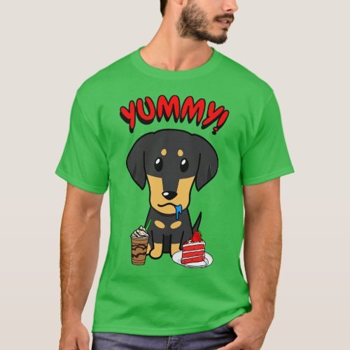Cute dachshund dog is having coffee and cake T_Shirt