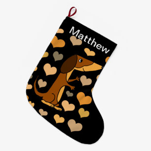 Cute Dachshund Dog Love and Hearts Art Large Christmas Stocking