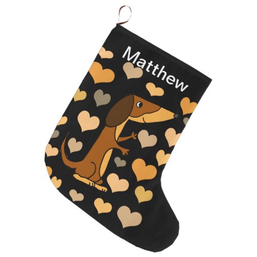 Cute Dachshund Dog Love and Hearts Art Large Christmas Stocking