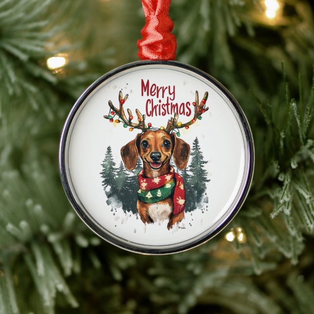 Cute Dachshund Dog Metal Ornament (Tree)