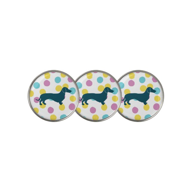 Cute Dachshund Dog Purple Pink Blue Marble Golf Ball Marker (3 Up)