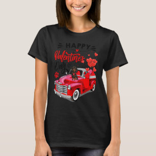 Cute Dachshund Dog Red Truck Happy Valentine's Day T-Shirt