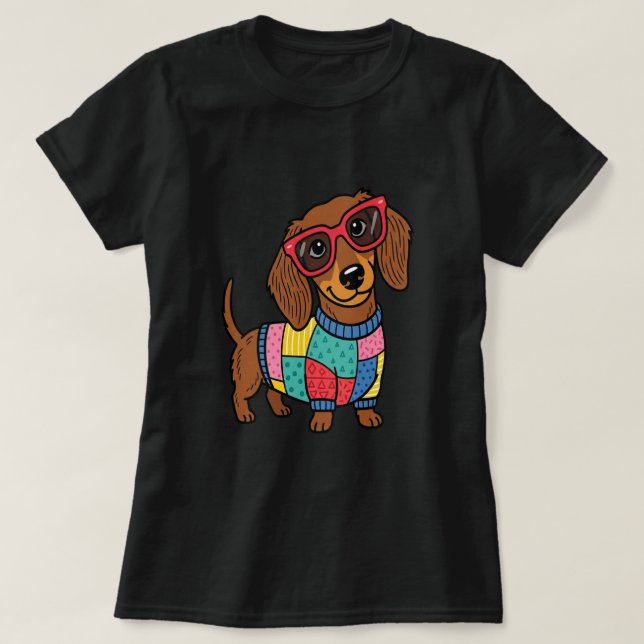 Cute Dachshund Dog Shirt with Sunglasses (Design Front)