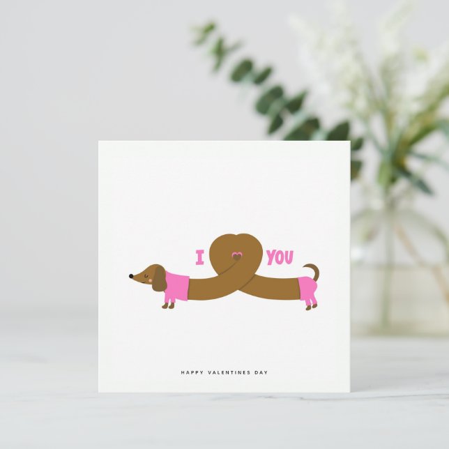 Cute Dachshund Dog Valentines Day Greeting Card (Standing Front)