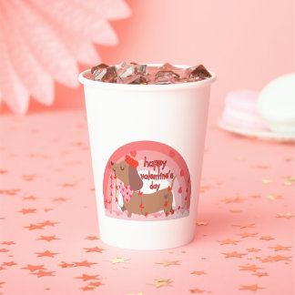 Cute Dachshund Dog Valentine's Day Heart Illustrat Paper Cups