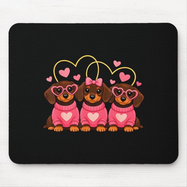 Cute Dachshund Dog Valentines Romantic Lover Heart Mouse Pad (Front)