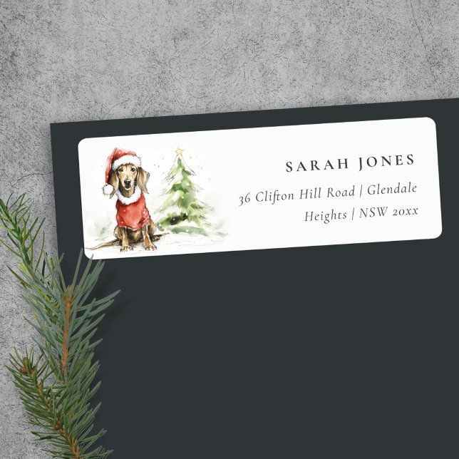 Cute Dachshund Dog Watercolor Christmas Address Label (Creator Uploaded)