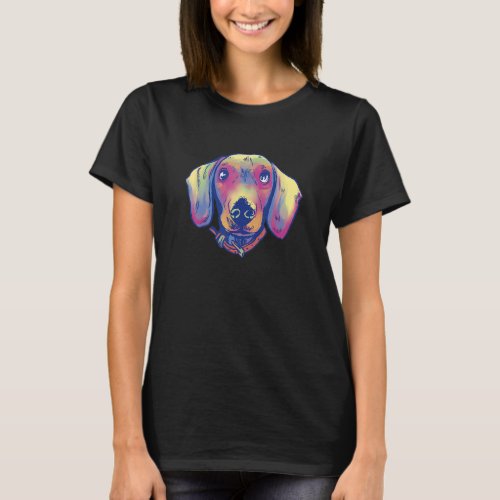 Cute Dachshund Dog Watercolor Puppy Dog Art T_Shirt
