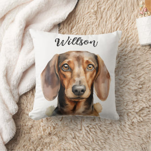 Cute Dachshund Dog Watercolor Throw Pillow