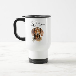 Cute Dachshund Dog Watercolor Travel Mug
