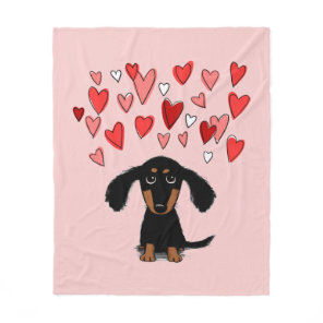 Cute Dachshund Dog with Valentine Hearts Pink Fleece Blanket