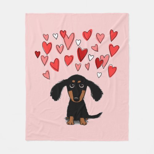 Cute Dachshund Dog with Valentine Hearts Pink Fleece Blanket