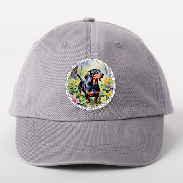Cute  Dachshund Dog Woodland Spring Flowers Patch (On Headwear)