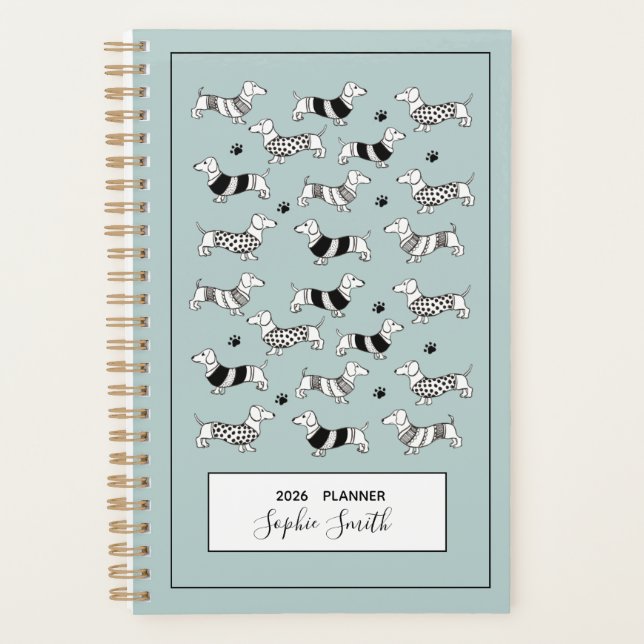 Cute Dachshund dogs, Blue 2025 Planner (Front)