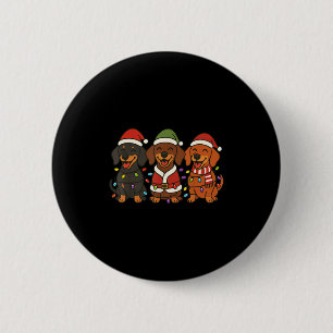 Cute Dachshund Dogs Christmas Lights Santa Holiday Button
