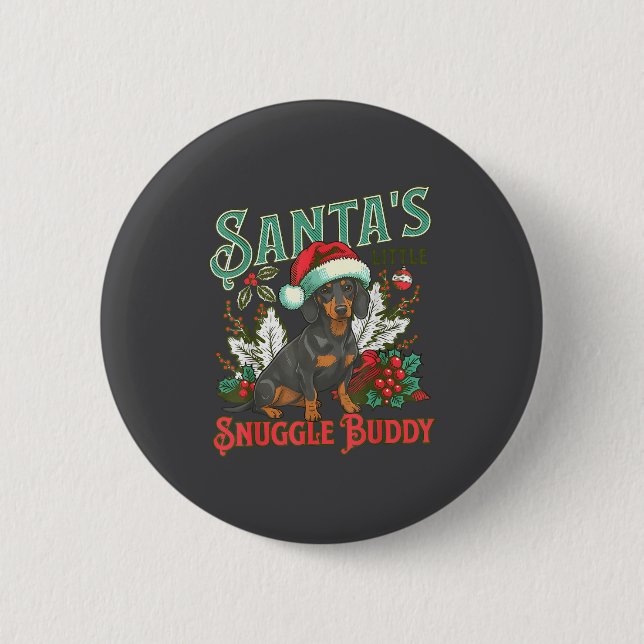 Cute Dachshund Dogs Christmas Lights Santa Holiday Button (Front)