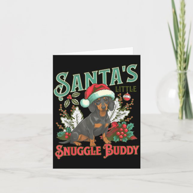 Cute Dachshund Dogs Christmas Lights Santa Holiday Card (Front)