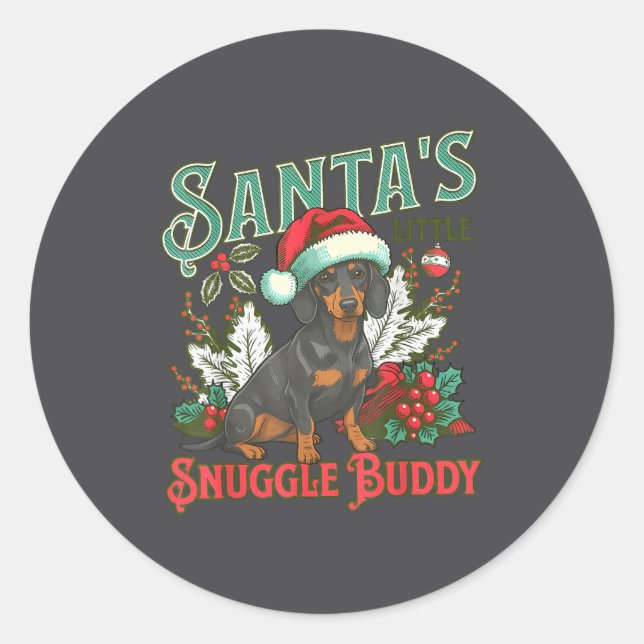Cute Dachshund Dogs Christmas Lights Santa Holiday Classic Round Sticker (Front)