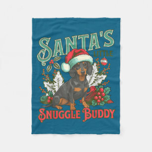 Cute Dachshund Dogs Christmas Lights Santa Holiday Fleece Blanket