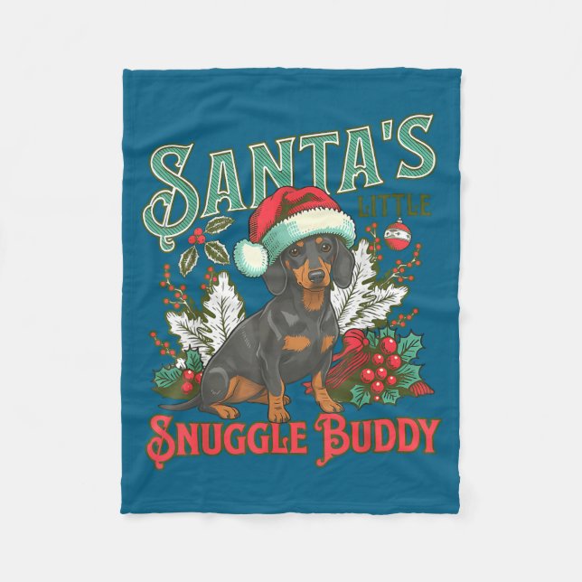 Cute Dachshund Dogs Christmas Lights Santa Holiday Fleece Blanket (Front)