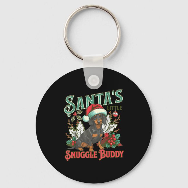 Cute Dachshund Dogs Christmas Lights Santa Holiday Keychain (Front)