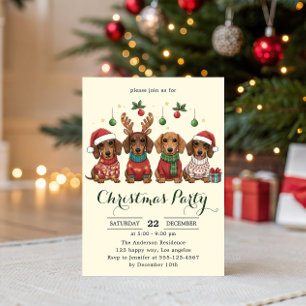 Cute Dachshund Dogs Christmas Party Invitation
